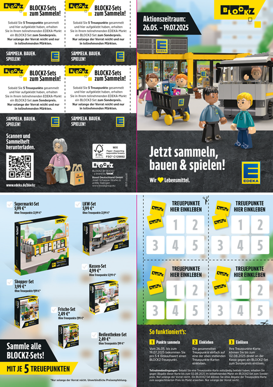 Die Treuekarten zur BLOCKZ-Sammelaktion der EDEKA