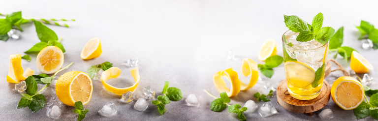 Abbildung eines Cocktails mit Zitrone und Minze