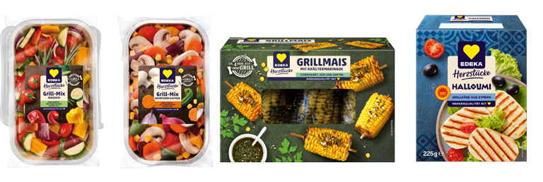 Herzstücke Produktabbildungen Grillschalen, Grillmais und Halloumi