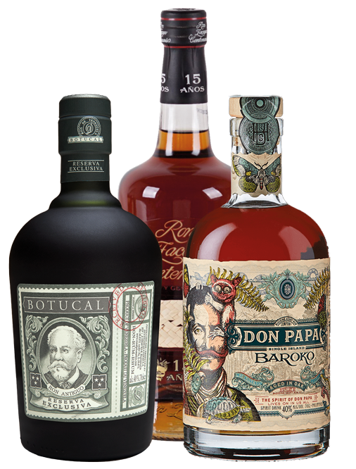 Eine Auswahl an drei Rum Produktbilder