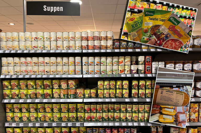 Suppen in den Regalen der Bandelt-Märkte