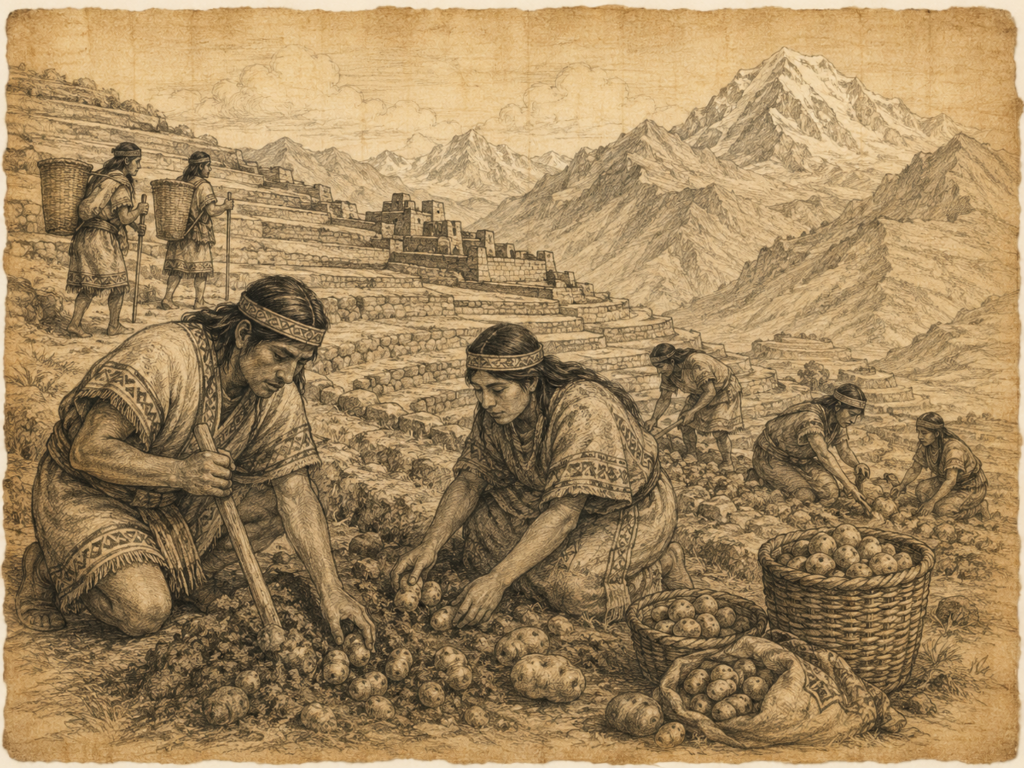 Die Kartoffelernte in den Anden von indigenen Völkern, ki-generiert